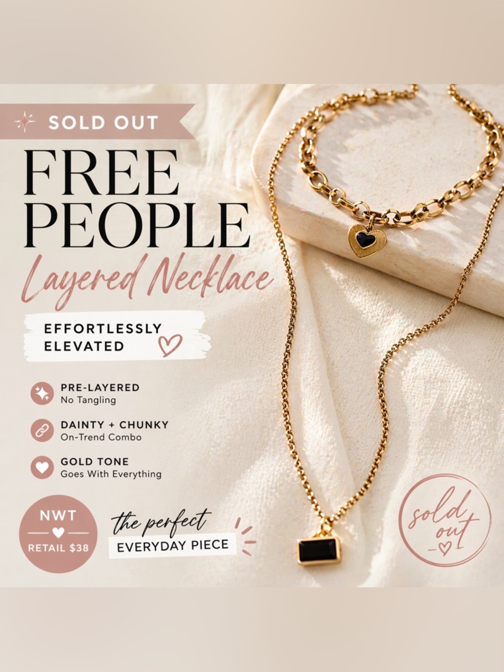 Free People Gold-Tone Layered Heart & Rectangle Pendant Necklace